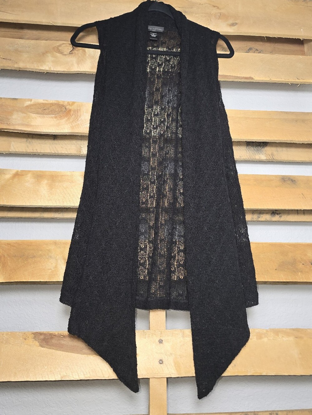 Cable & Gauge Black Draped Open-Front Knit Vest Size:M